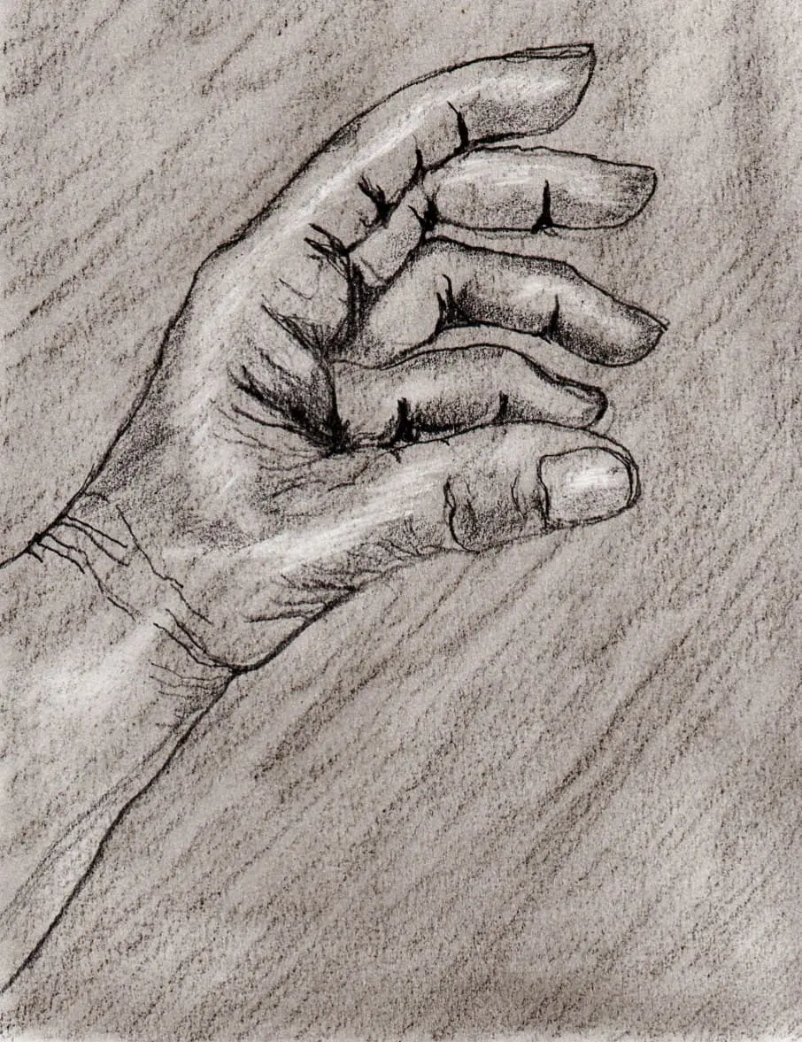 Tekening van een hand, gemaakt door Yvonne