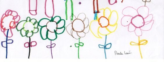 Kindertekening met kleurrijke bloemen