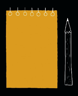 Afbeelding met een tekenblok en een potlood